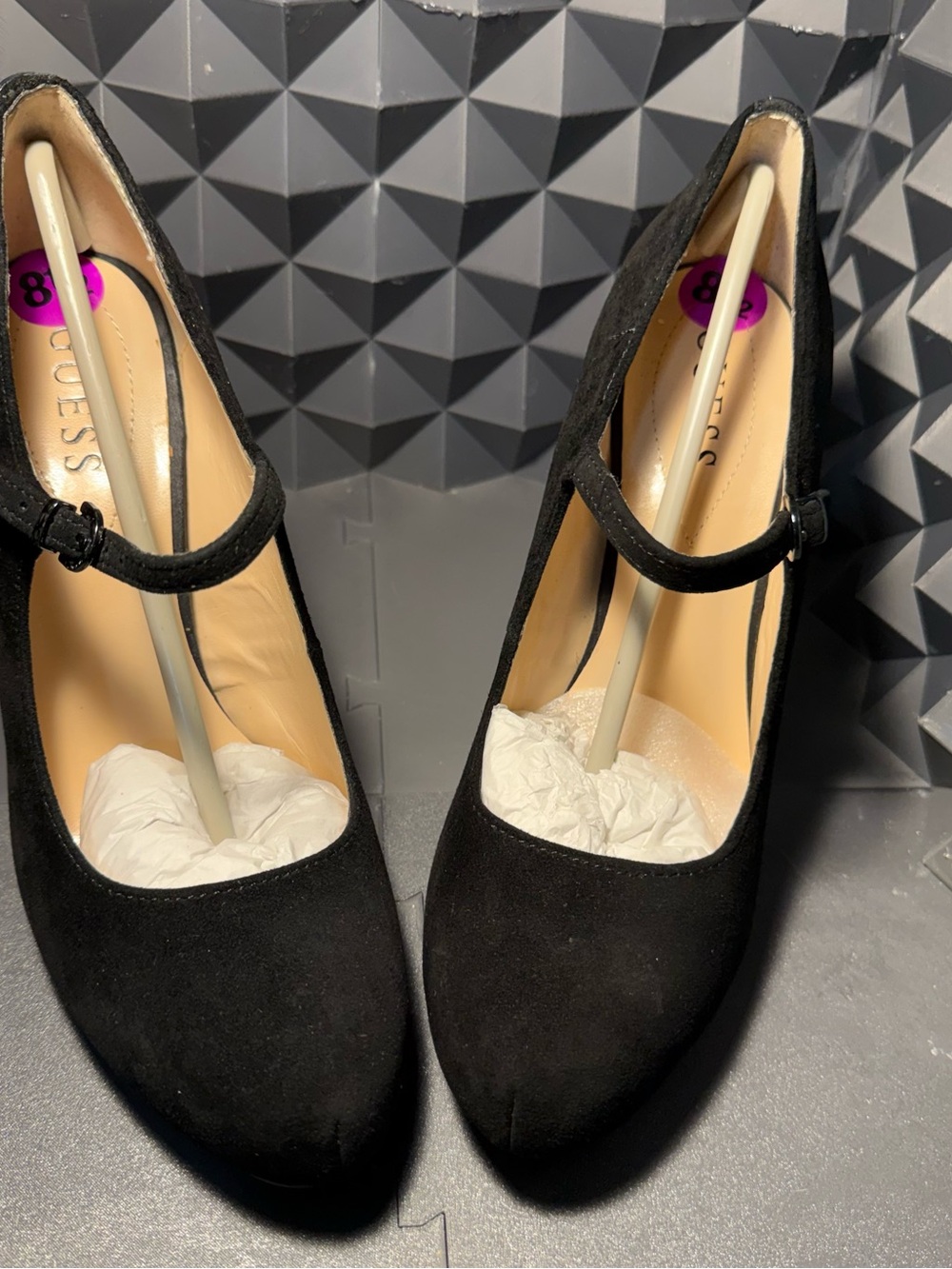 Guess Black Suede Mary Jane Heels with Strap 8.5 woman